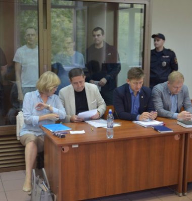 Обвиняемые по делу «Нового величия» Петр Карамзин, Дмитрий Полетаев, Вячеслав Крюков и Руслан Костыленков в суде / Фото: SotaVision