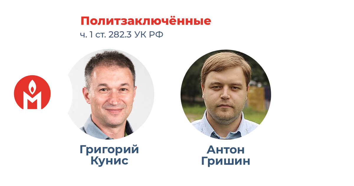политзаключённый Григорий Кунис и Антон Гришин, обвиняемые в финансировании ФБК