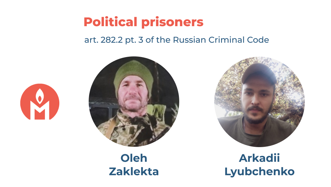 Oleh Zaklekta and Arkadii Lyubchenko are political prisoners