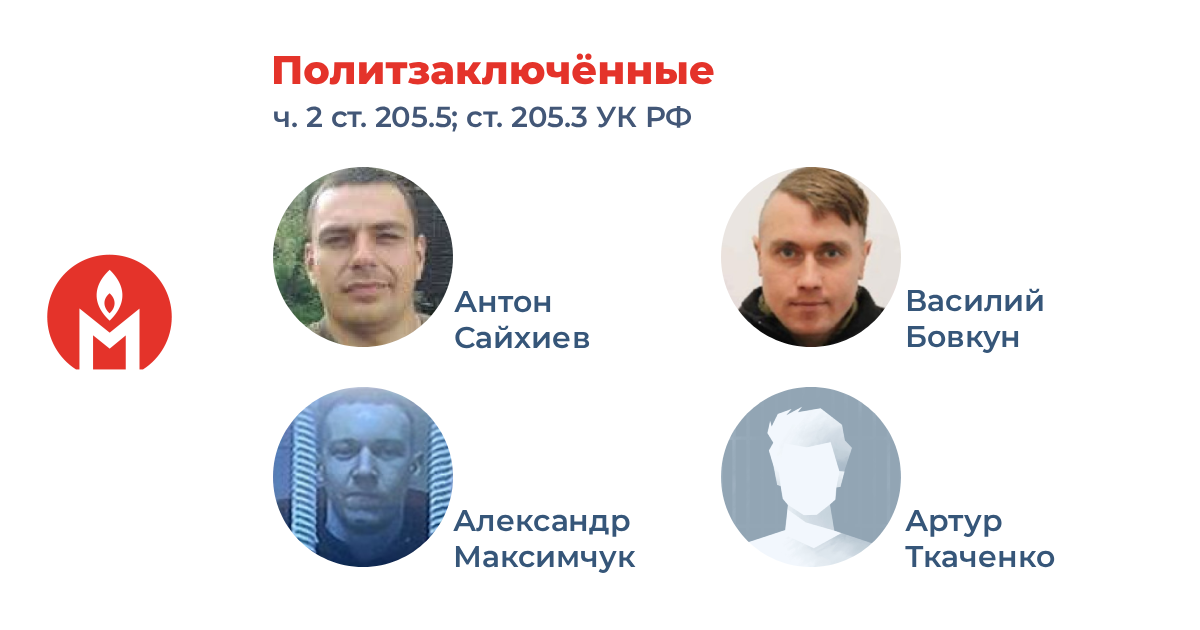 политзаключённые бойцы «Азова» Антон Сайхиев, Василий Бовкун, Александр Максимчук и Артур Ткаченко