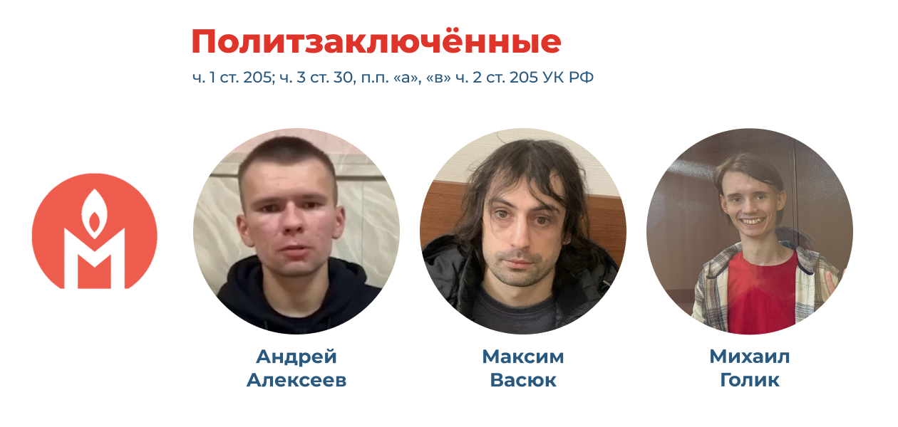 политзаключённые Андрей Алексеев, Максим Васюк и Михаил Голик